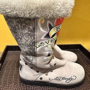 VINTAGE ED HARDY SUEDE MID BOOTS SZ 8